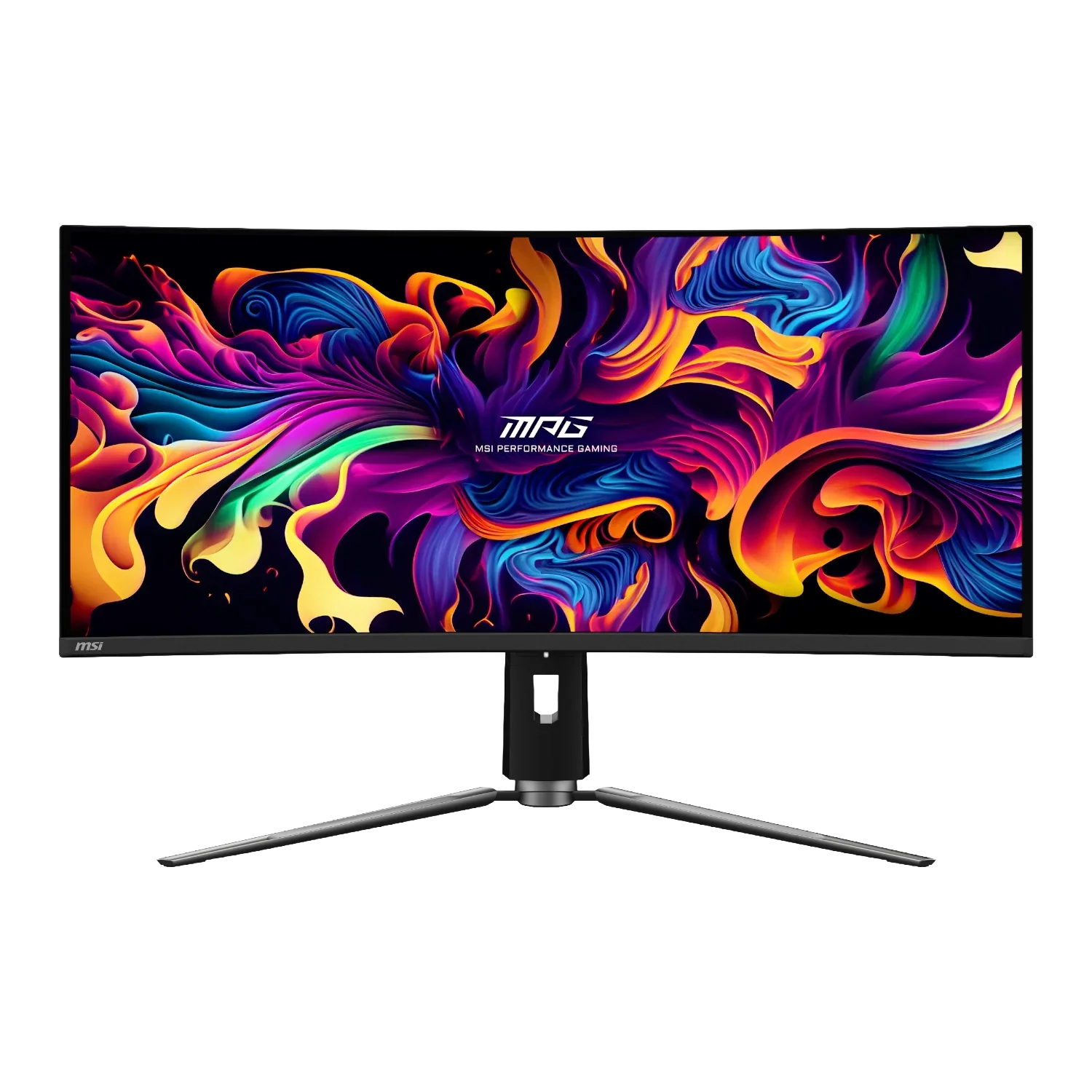 34-inch ultrawide curved gaming monitor with vibrant QD-OLED display and RGB colors on screen