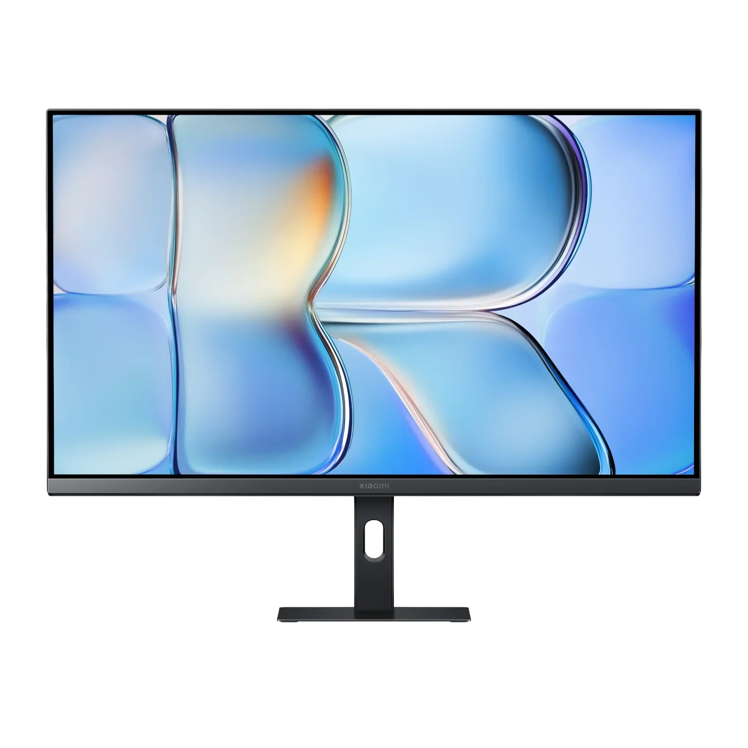 27-inch Xiaomi monitor with slim bezel, flat screen, and modern stand, isolated on black
